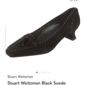 Women's Stuart Weitzman Black Suede Tassel Whipstitch Pumps Squared Toe size 7.5